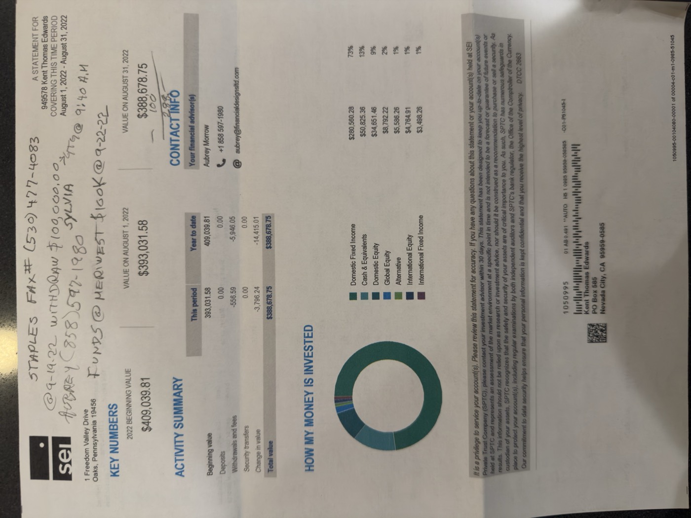 SEI statement with Kent's transfer annotation