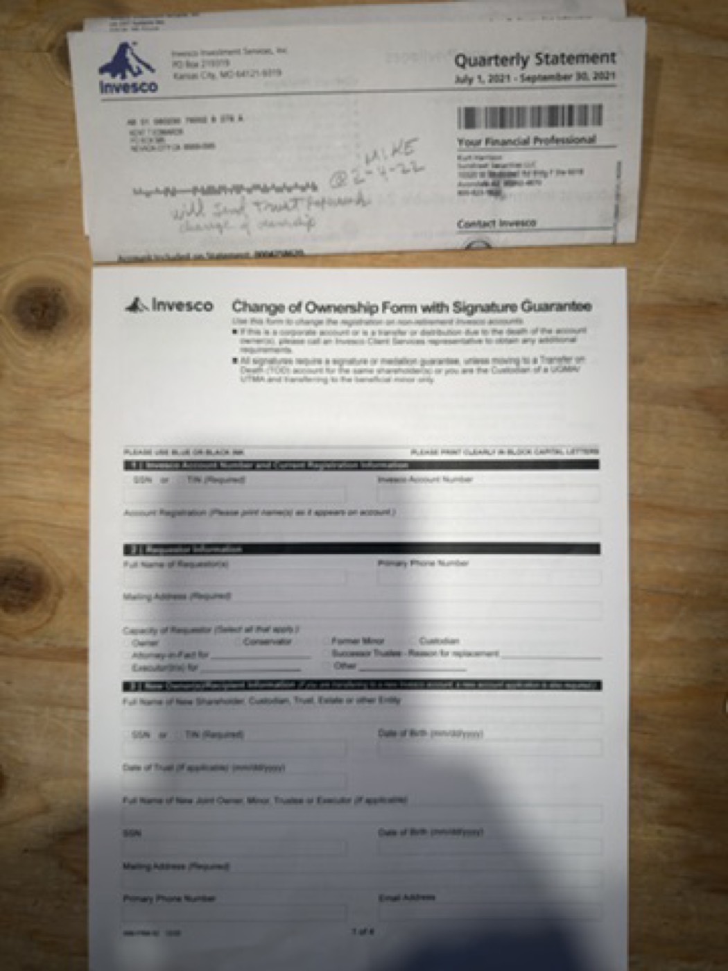 Invesco statement with Kent's change-of-ownership note